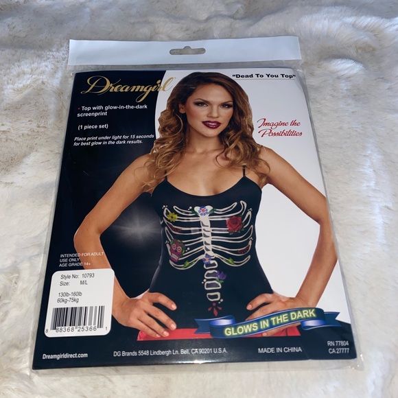 New Glow In The Dark Skeleton Top M/L - Picture 3 of 7